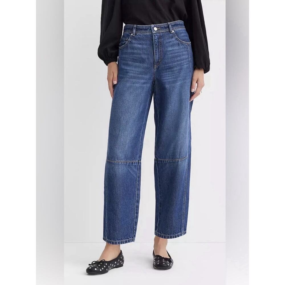 Loft The Barrel Jeans Dark Wash Size 10 / 30 High Rise Denim Lightweight - Picture 1 of 9